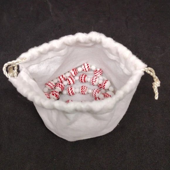 Vintage MCM Red/White Glass Bead 24" Necklace Candy Cane - Picture 6 of 6